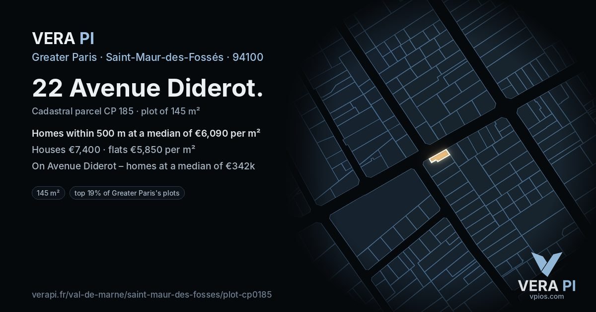 22 Avenue Diderot, Saint-Maur-des-Fossés at night – the plot lit, the parcels around coloured by the prices near them