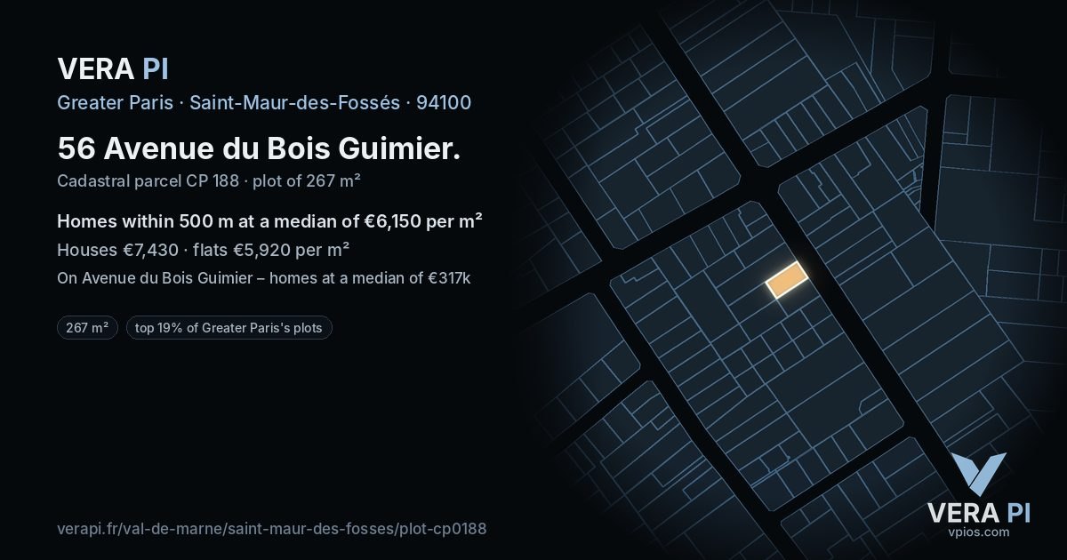 56 Avenue du Bois Guimier, Saint-Maur-des-Fossés at night – the plot lit, the parcels around coloured by the prices near them