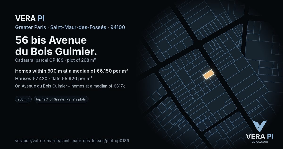 56 bis Avenue du Bois Guimier, Saint-Maur-des-Fossés at night – the plot lit, the parcels around coloured by the prices near them