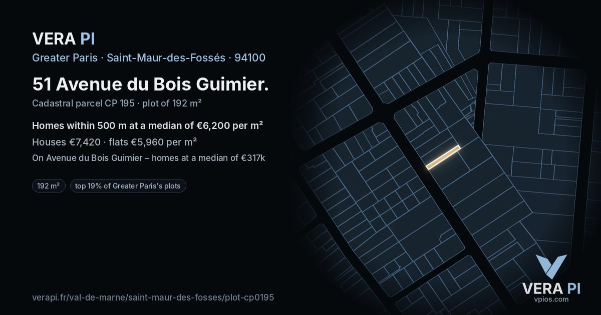 51 Avenue du Bois Guimier, Saint-Maur-des-Fossés at night – the plot lit, the parcels around coloured by the prices near them