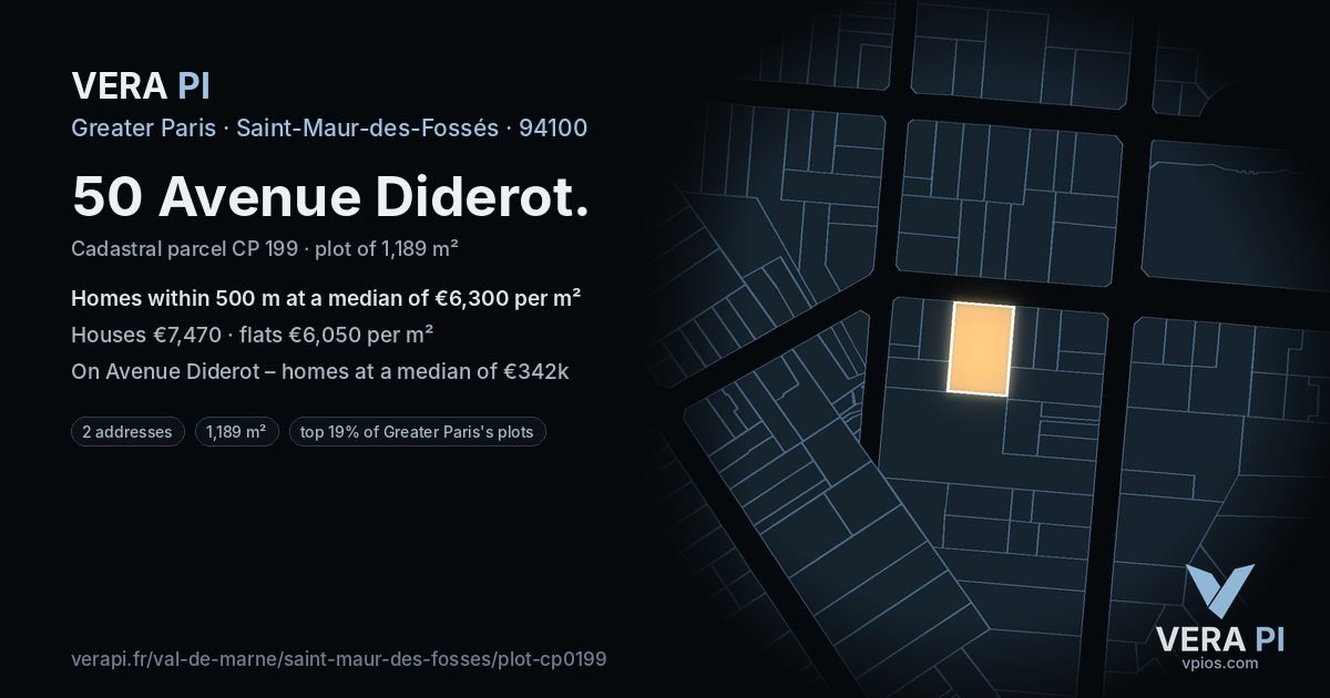 50 Avenue Diderot, Saint-Maur-des-Fossés at night – the plot lit, the parcels around coloured by the prices near them