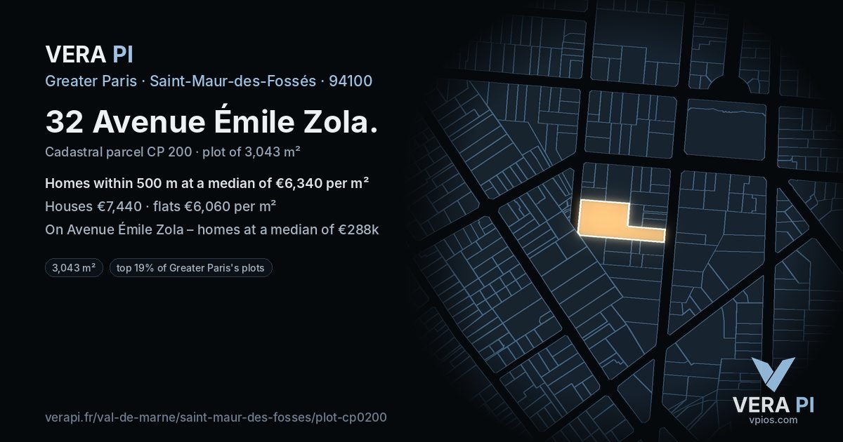 32 Avenue Émile Zola, Saint-Maur-des-Fossés at night – the plot lit, the parcels around coloured by the prices near them