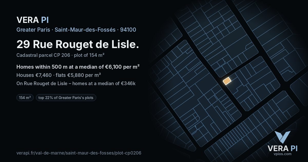 29 Rue Rouget de Lisle, Saint-Maur-des-Fossés at night – the plot lit, the parcels around coloured by the prices near them