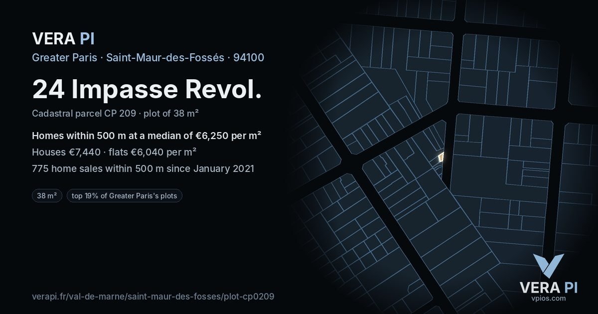 24 Impasse Revol, Saint-Maur-des-Fossés at night – the plot lit, the parcels around coloured by the prices near them