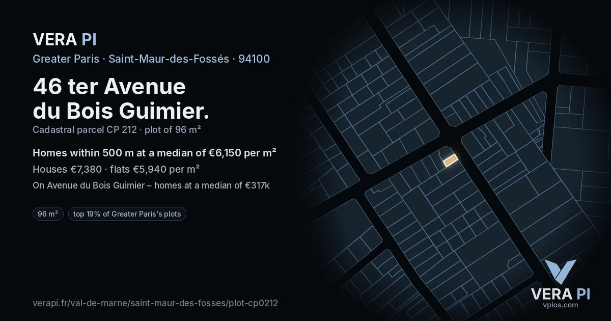 46 ter Avenue du Bois Guimier, Saint-Maur-des-Fossés at night – the plot lit, the parcels around coloured by the prices near them