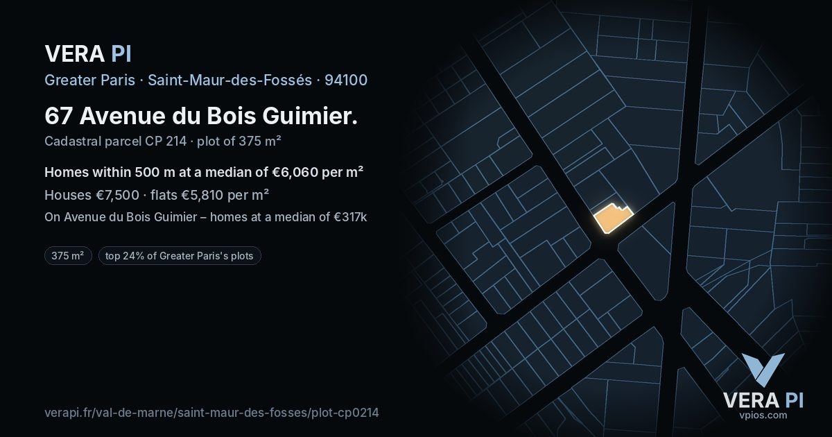 67 Avenue du Bois Guimier, Saint-Maur-des-Fossés at night – the plot lit, the parcels around coloured by the prices near them