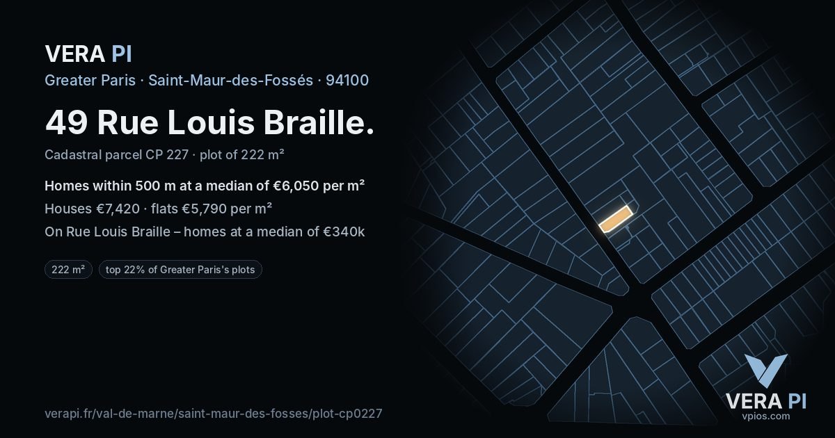 49 Rue Louis Braille, Saint-Maur-des-Fossés at night – the plot lit, the parcels around coloured by the prices near them