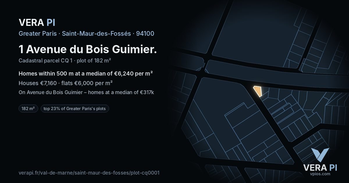 1 Avenue du Bois Guimier, Saint-Maur-des-Fossés at night – the plot lit, the parcels around coloured by the prices near them