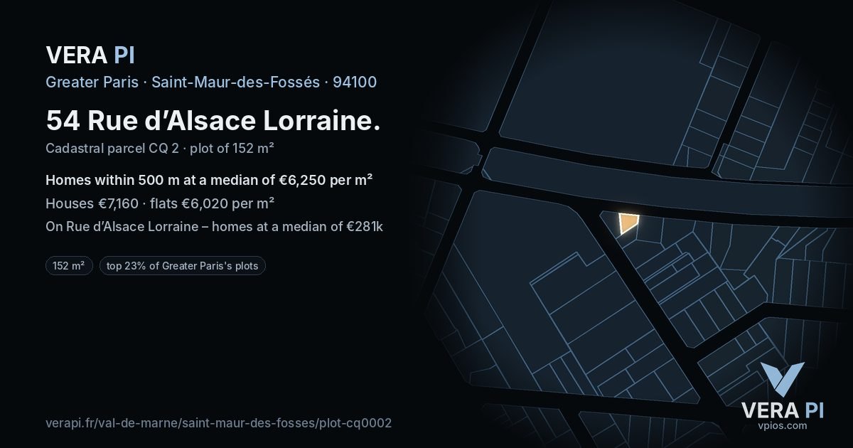 54 Rue d’Alsace Lorraine, Saint-Maur-des-Fossés at night – the plot lit, the parcels around coloured by the prices near them