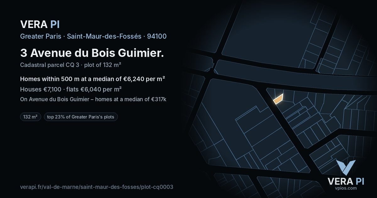 3 Avenue du Bois Guimier, Saint-Maur-des-Fossés at night – the plot lit, the parcels around coloured by the prices near them