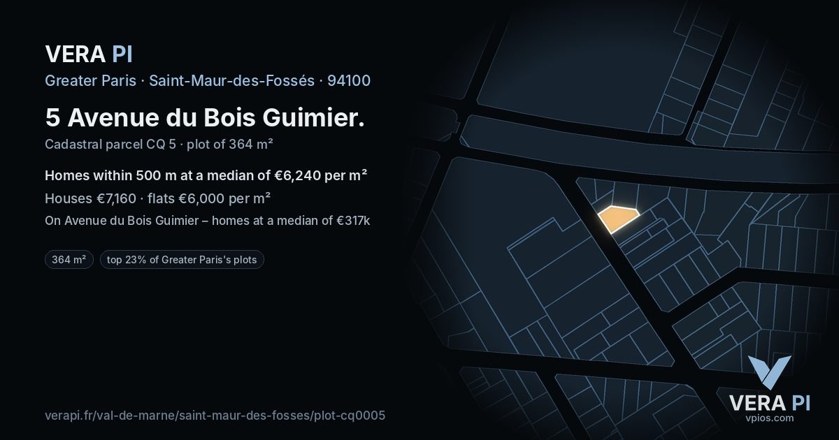 5 Avenue du Bois Guimier, Saint-Maur-des-Fossés at night – the plot lit, the parcels around coloured by the prices near them