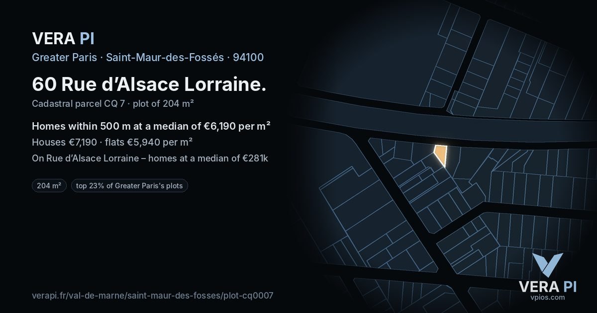 60 Rue d’Alsace Lorraine, Saint-Maur-des-Fossés at night – the plot lit, the parcels around coloured by the prices near them
