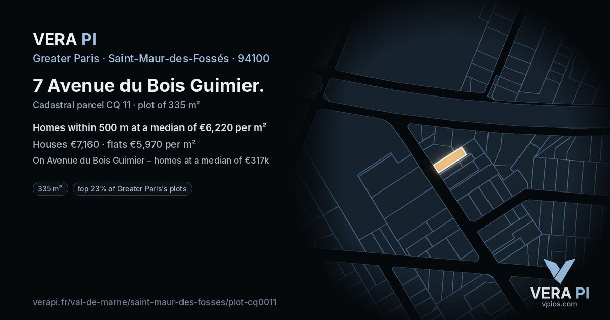 7 Avenue du Bois Guimier, Saint-Maur-des-Fossés at night – the plot lit, the parcels around coloured by the prices near them