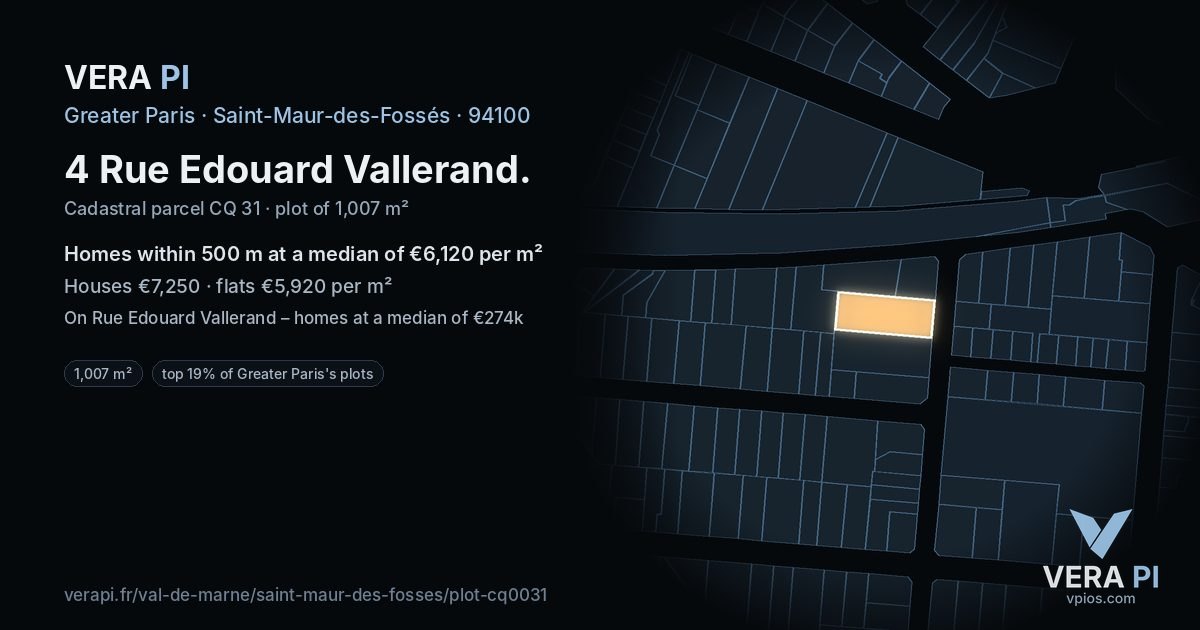 4 Rue Edouard Vallerand, Saint-Maur-des-Fossés at night – the plot lit, the parcels around coloured by the prices near them