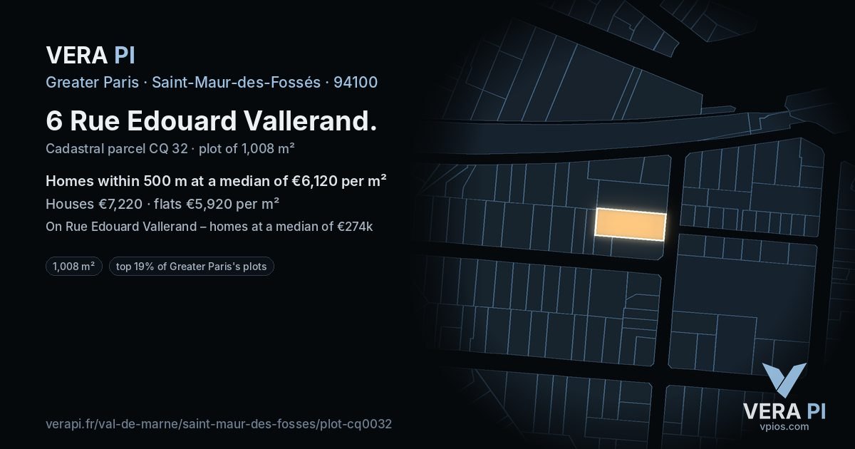6 Rue Edouard Vallerand, Saint-Maur-des-Fossés at night – the plot lit, the parcels around coloured by the prices near them