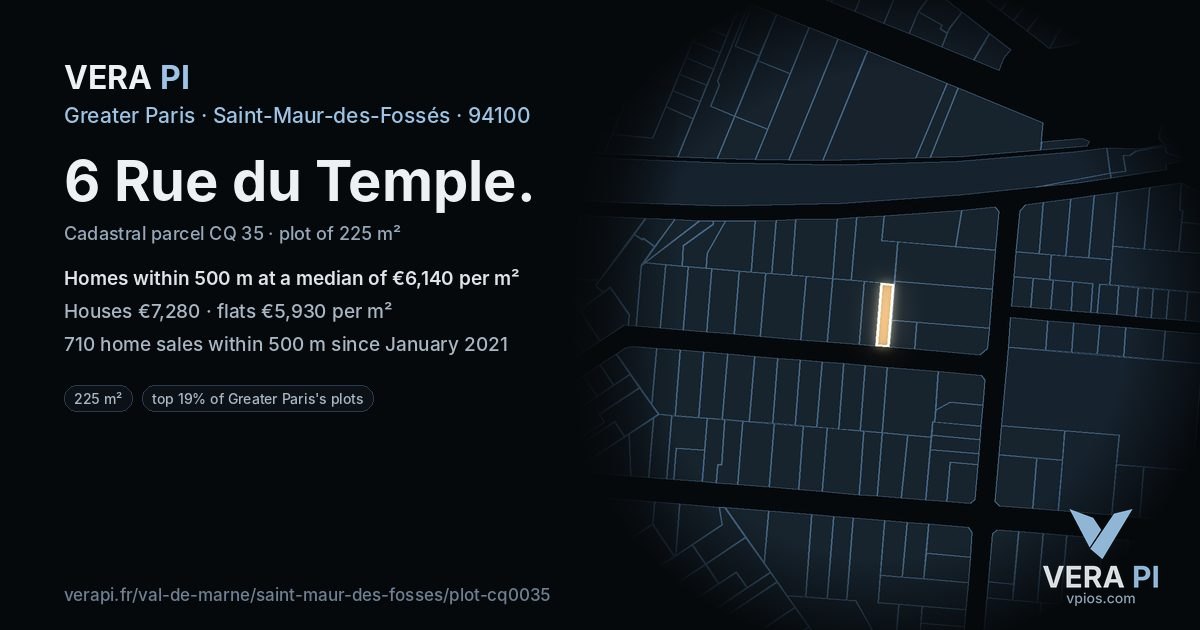 6 Rue du Temple, Saint-Maur-des-Fossés at night – the plot lit, the parcels around coloured by the prices near them