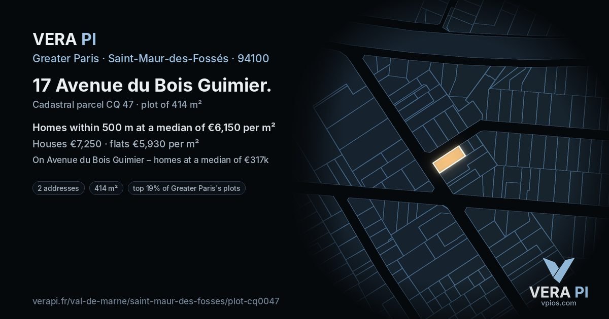 17 Avenue du Bois Guimier, Saint-Maur-des-Fossés at night – the plot lit, the parcels around coloured by the prices near them