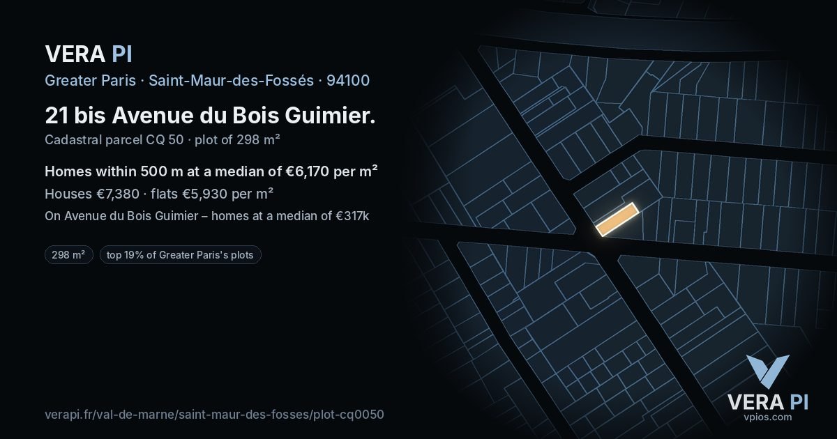 21 bis Avenue du Bois Guimier, Saint-Maur-des-Fossés at night – the plot lit, the parcels around coloured by the prices near them