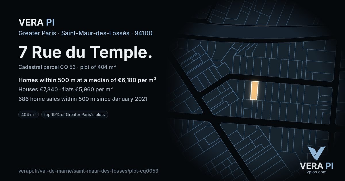 7 Rue du Temple, Saint-Maur-des-Fossés at night – the plot lit, the parcels around coloured by the prices near them