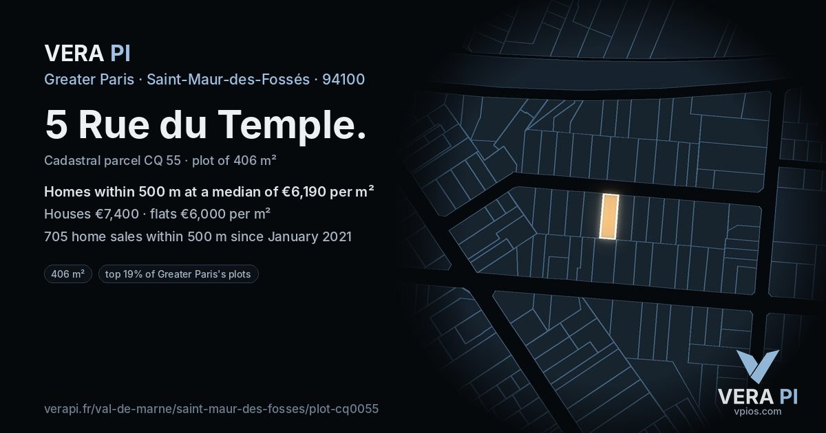 5 Rue du Temple, Saint-Maur-des-Fossés at night – the plot lit, the parcels around coloured by the prices near them