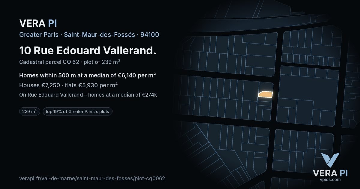 10 Rue Edouard Vallerand, Saint-Maur-des-Fossés at night – the plot lit, the parcels around coloured by the prices near them