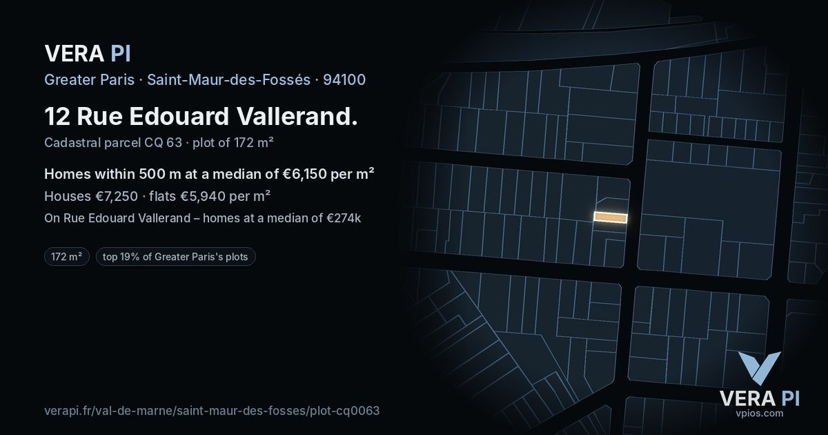 12 Rue Edouard Vallerand, Saint-Maur-des-Fossés at night – the plot lit, the parcels around coloured by the prices near them