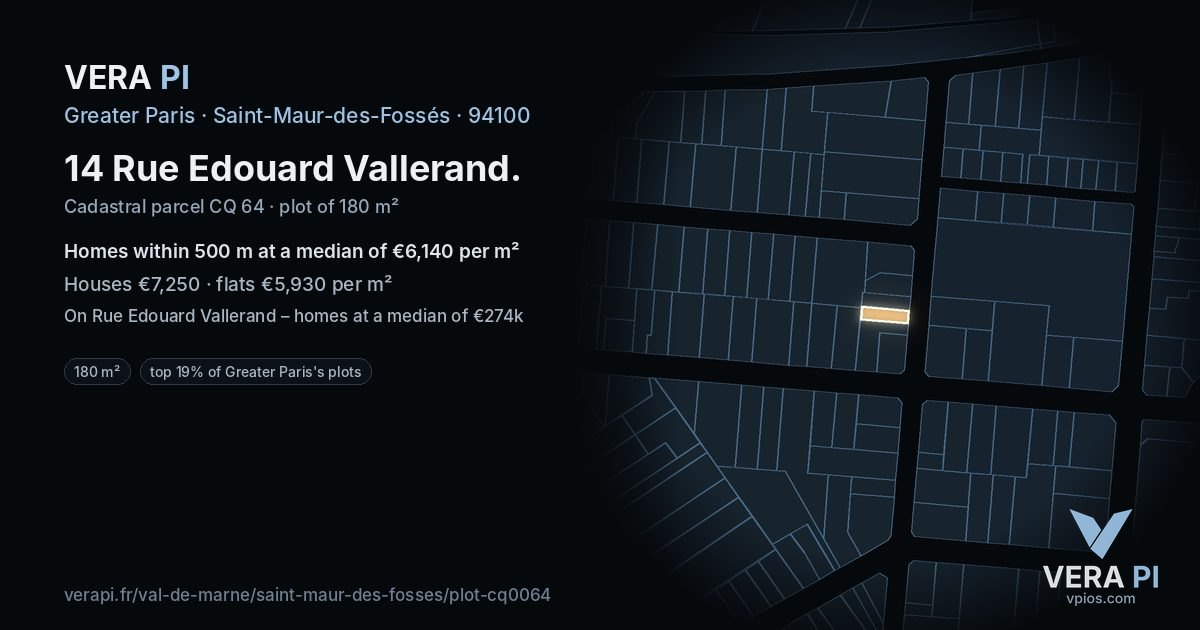 14 Rue Edouard Vallerand, Saint-Maur-des-Fossés at night – the plot lit, the parcels around coloured by the prices near them