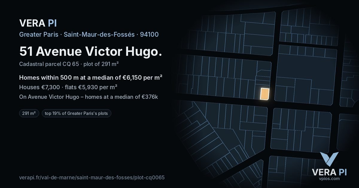 51 Avenue Victor Hugo, Saint-Maur-des-Fossés at night – the plot lit, the parcels around coloured by the prices near them