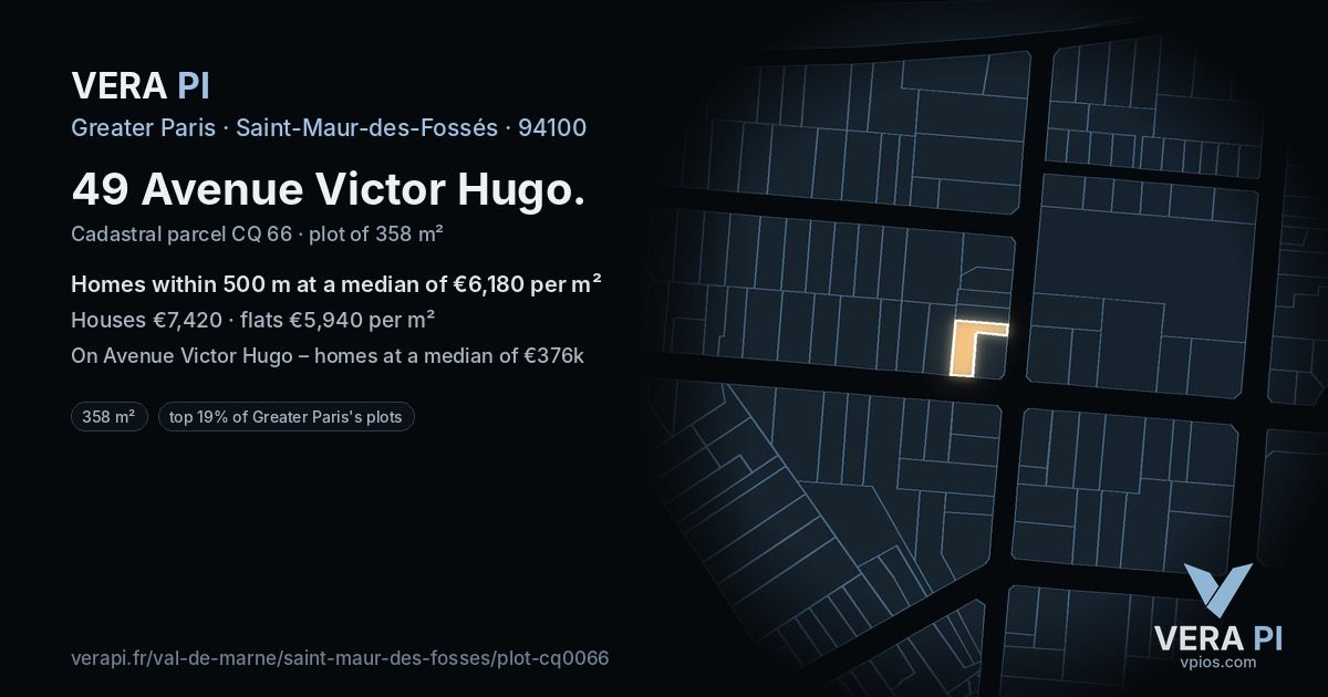 49 Avenue Victor Hugo, Saint-Maur-des-Fossés at night – the plot lit, the parcels around coloured by the prices near them
