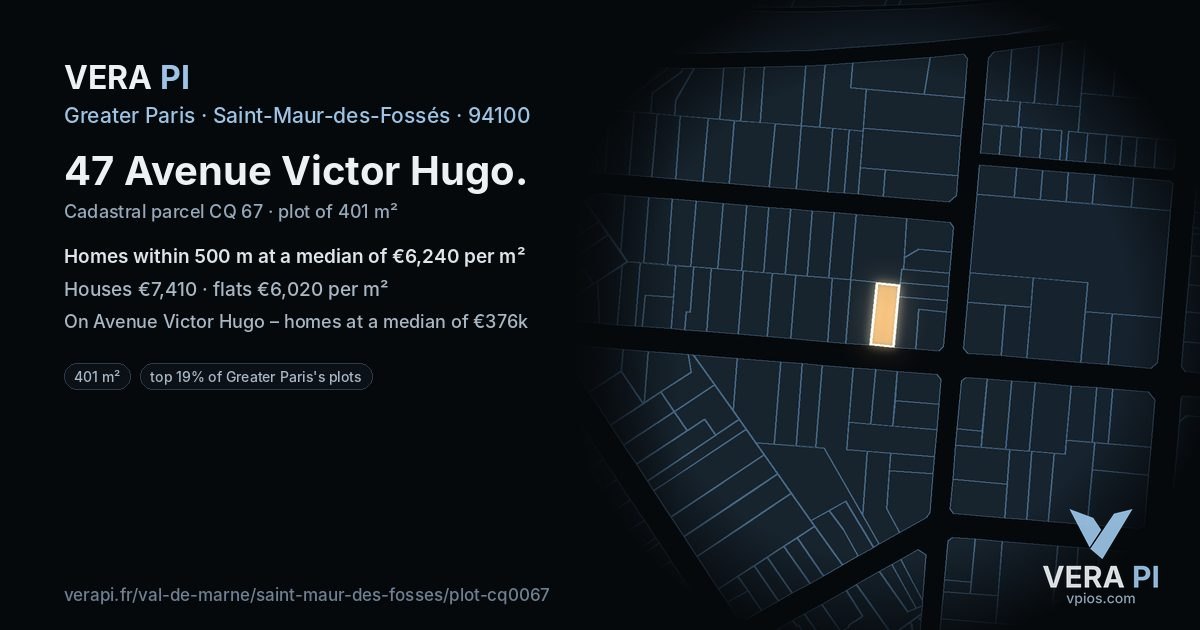 47 Avenue Victor Hugo, Saint-Maur-des-Fossés at night – the plot lit, the parcels around coloured by the prices near them