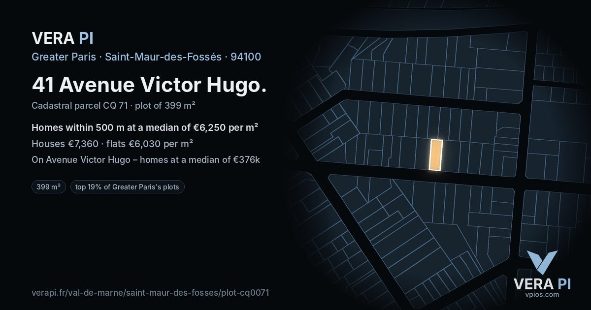 41 Avenue Victor Hugo, Saint-Maur-des-Fossés at night – the plot lit, the parcels around coloured by the prices near them