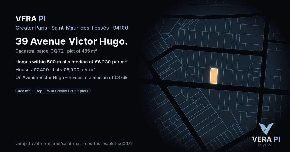 39 Avenue Victor Hugo, Saint-Maur-des-Fossés at night – the plot lit, the parcels around coloured by the prices near them