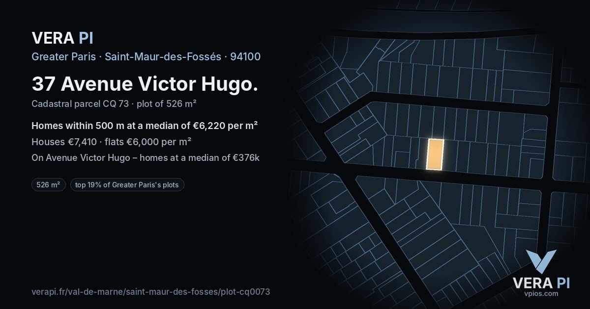 37 Avenue Victor Hugo, Saint-Maur-des-Fossés at night – the plot lit, the parcels around coloured by the prices near them