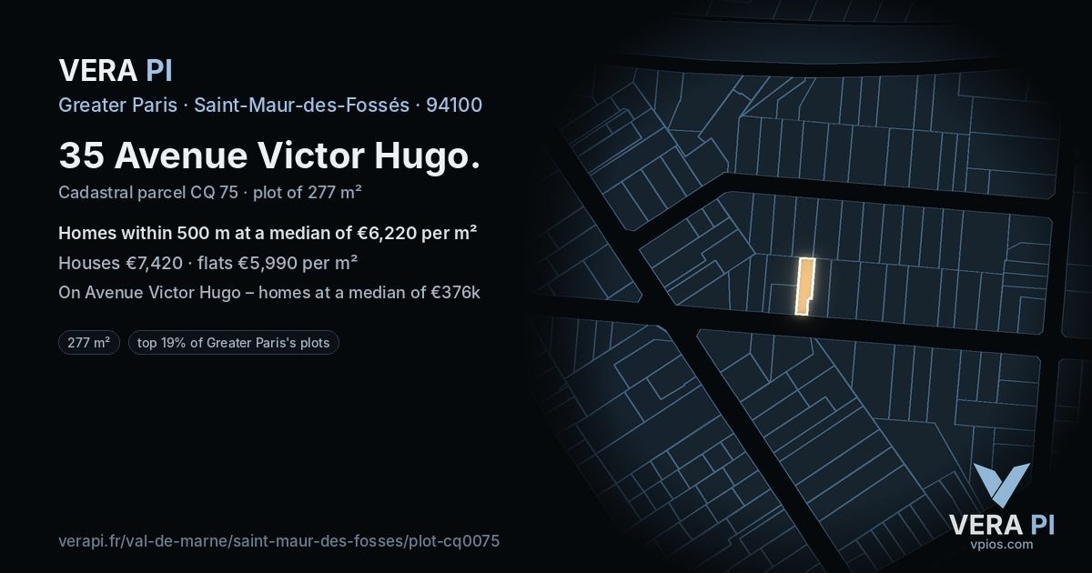 35 Avenue Victor Hugo, Saint-Maur-des-Fossés at night – the plot lit, the parcels around coloured by the prices near them