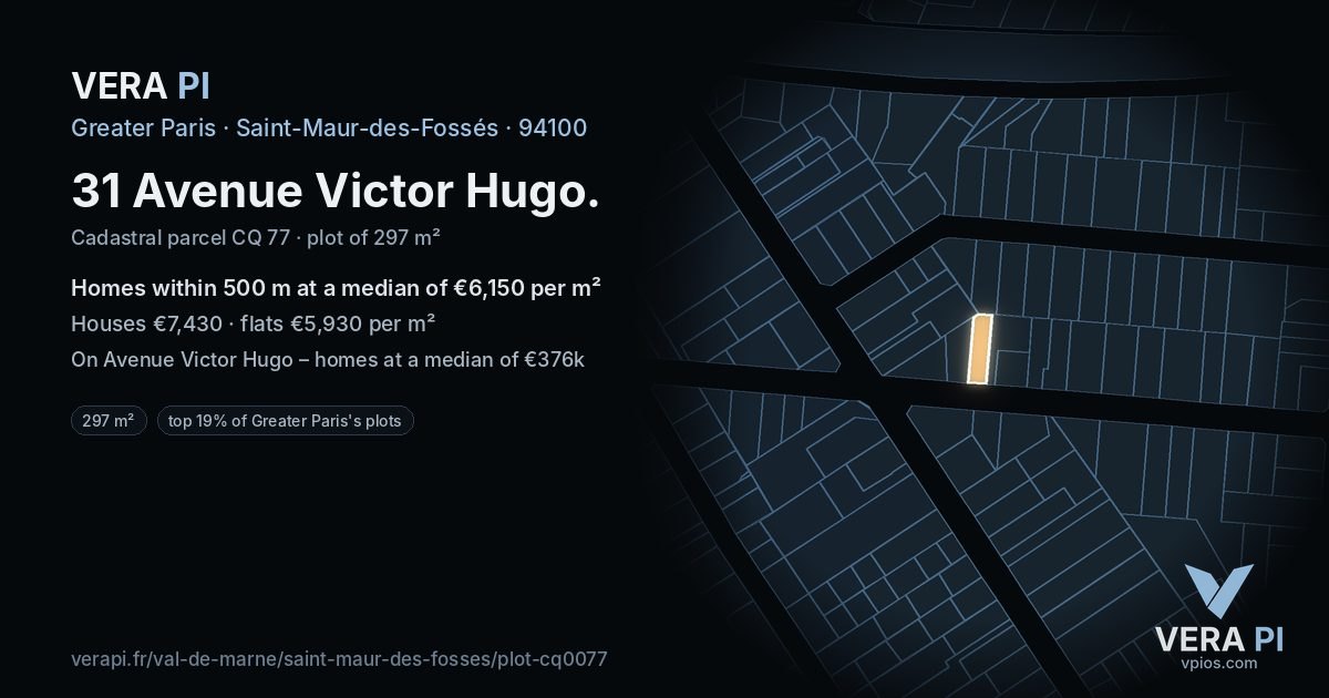 31 Avenue Victor Hugo, Saint-Maur-des-Fossés at night – the plot lit, the parcels around coloured by the prices near them