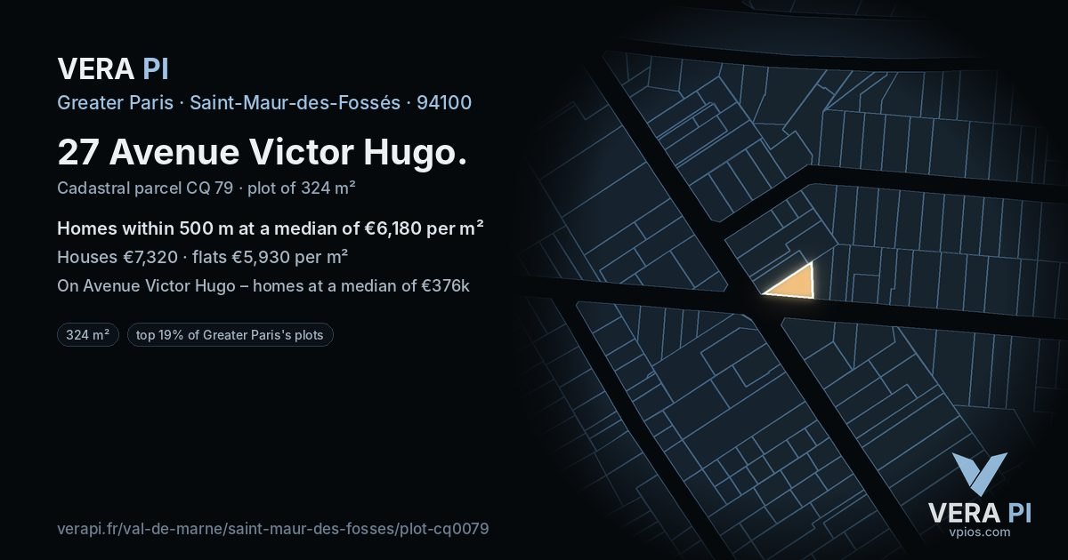 27 Avenue Victor Hugo, Saint-Maur-des-Fossés at night – the plot lit, the parcels around coloured by the prices near them