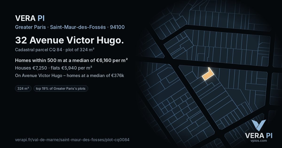 32 Avenue Victor Hugo, Saint-Maur-des-Fossés at night – the plot lit, the parcels around coloured by the prices near them