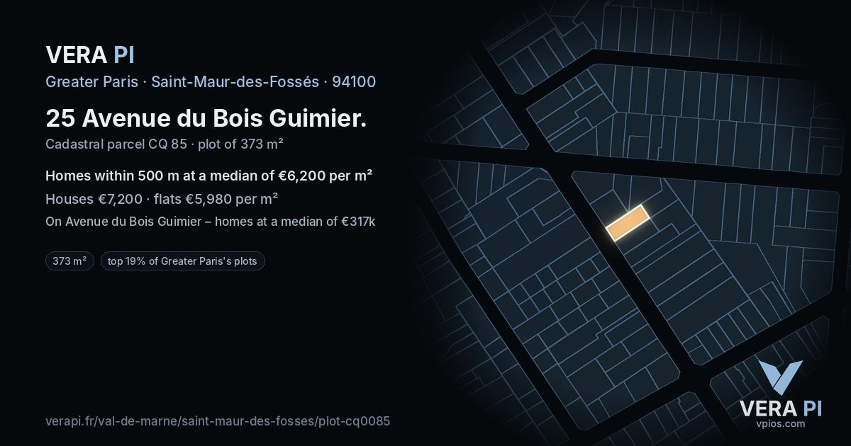 25 Avenue du Bois Guimier, Saint-Maur-des-Fossés at night – the plot lit, the parcels around coloured by the prices near them