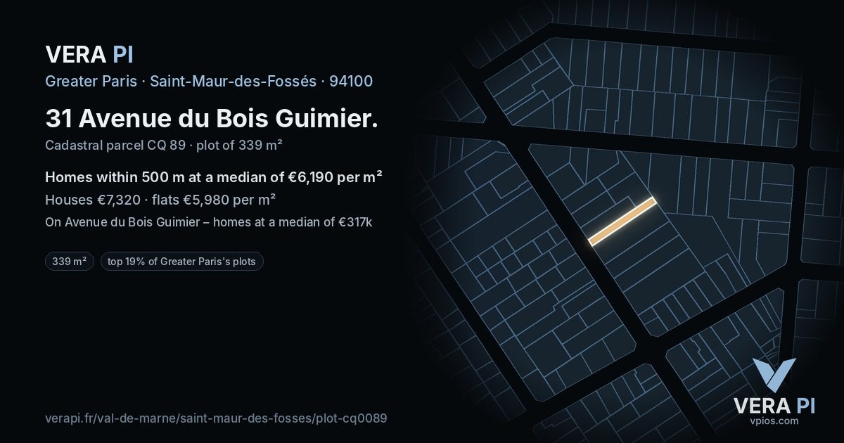 31 Avenue du Bois Guimier, Saint-Maur-des-Fossés at night – the plot lit, the parcels around coloured by the prices near them