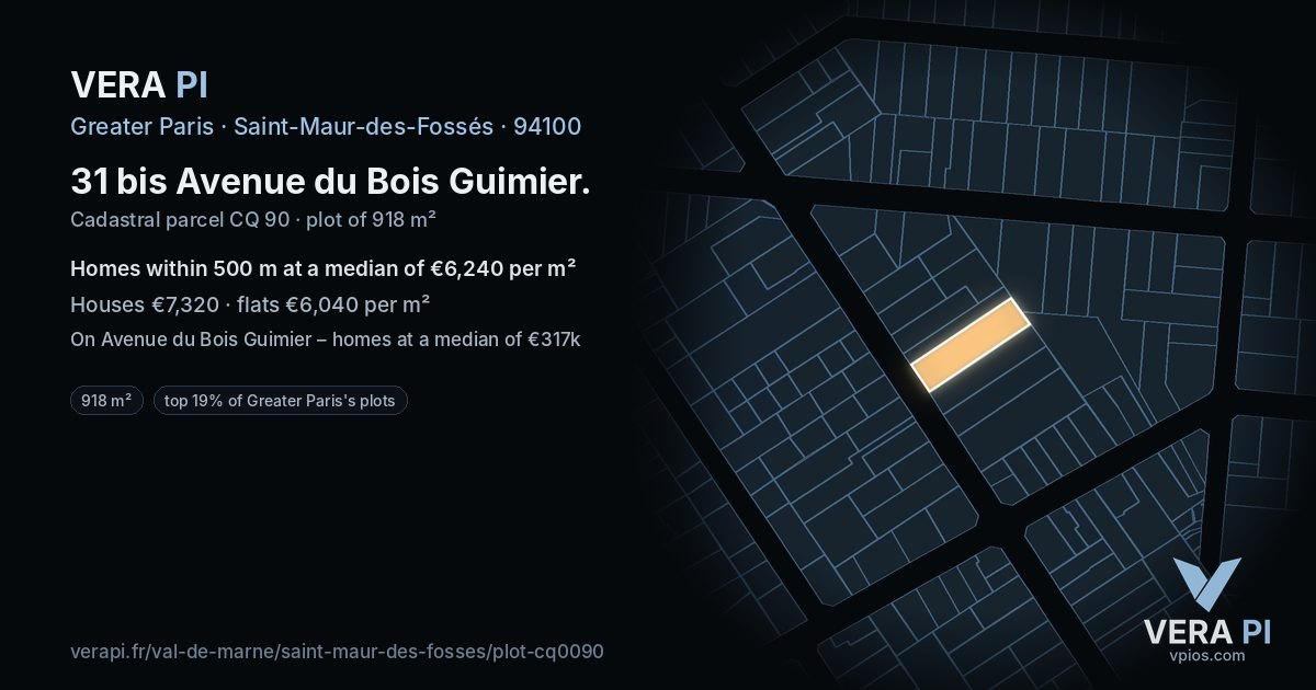 31 bis Avenue du Bois Guimier, Saint-Maur-des-Fossés at night – the plot lit, the parcels around coloured by the prices near them