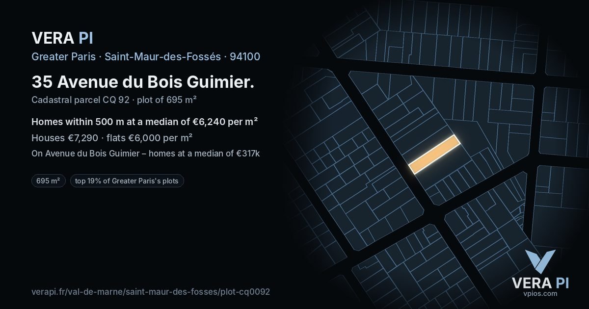 35 Avenue du Bois Guimier, Saint-Maur-des-Fossés at night – the plot lit, the parcels around coloured by the prices near them