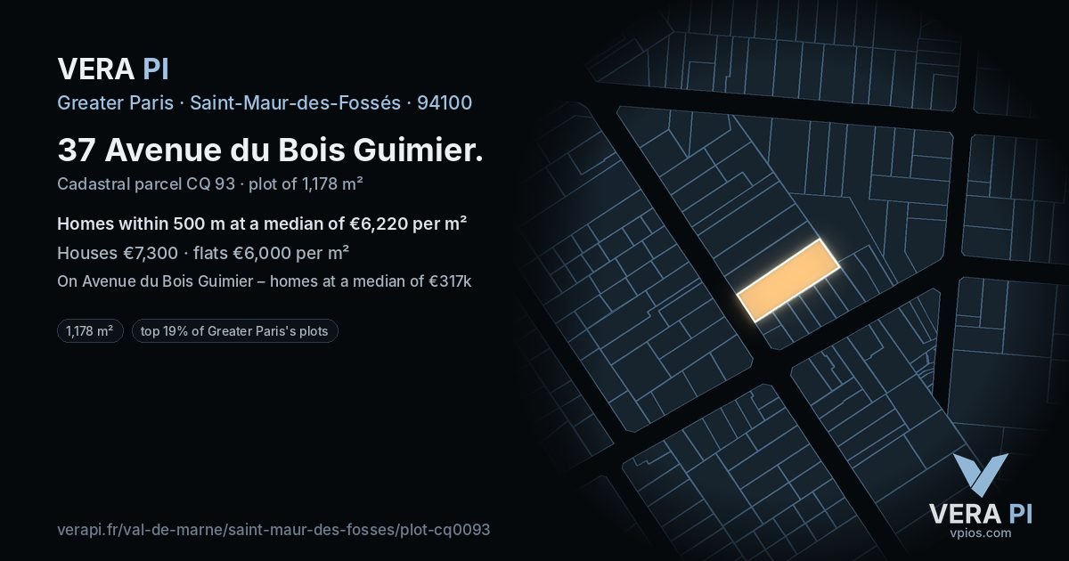 37 Avenue du Bois Guimier, Saint-Maur-des-Fossés at night – the plot lit, the parcels around coloured by the prices near them