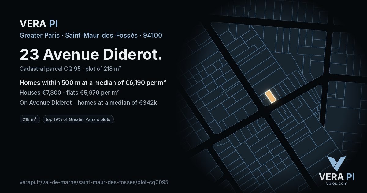 23 Avenue Diderot, Saint-Maur-des-Fossés at night – the plot lit, the parcels around coloured by the prices near them