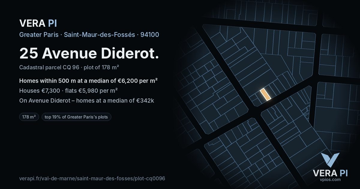 25 Avenue Diderot, Saint-Maur-des-Fossés at night – the plot lit, the parcels around coloured by the prices near them
