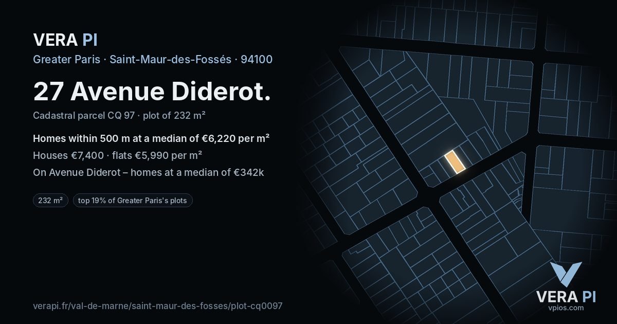 27 Avenue Diderot, Saint-Maur-des-Fossés at night – the plot lit, the parcels around coloured by the prices near them