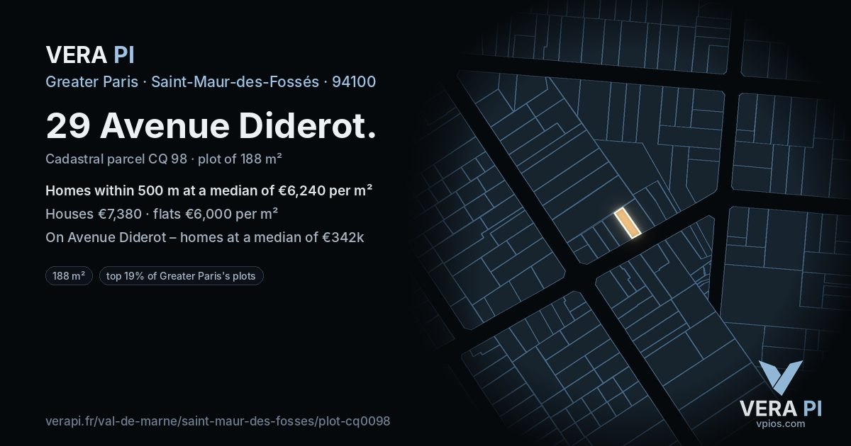 29 Avenue Diderot, Saint-Maur-des-Fossés at night – the plot lit, the parcels around coloured by the prices near them