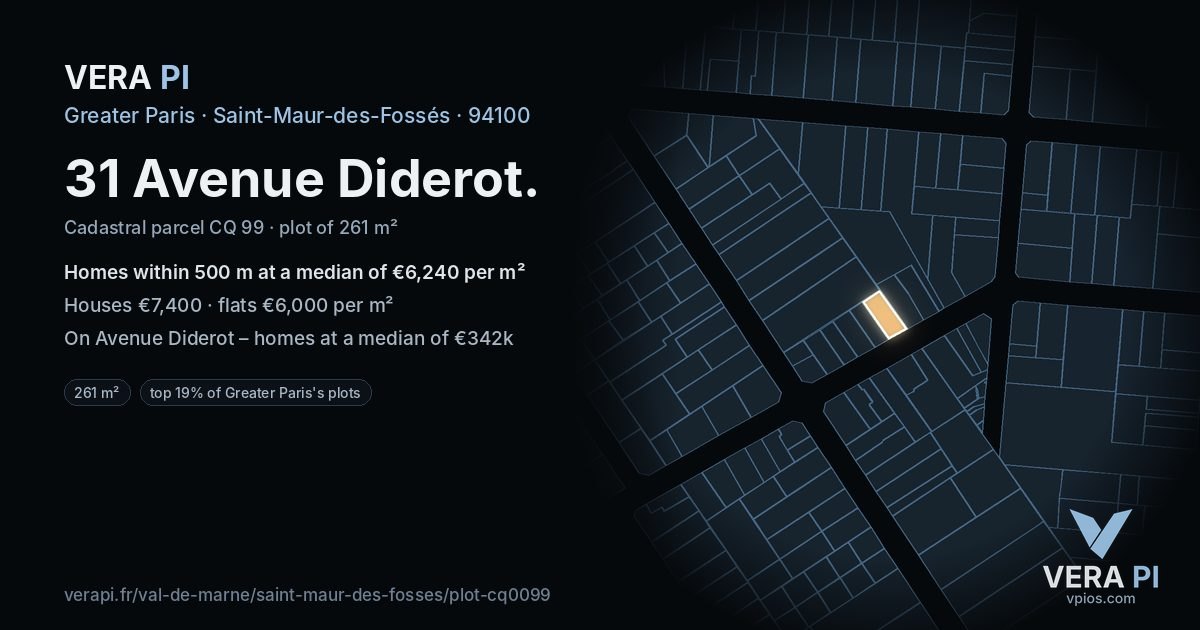 31 Avenue Diderot, Saint-Maur-des-Fossés at night – the plot lit, the parcels around coloured by the prices near them