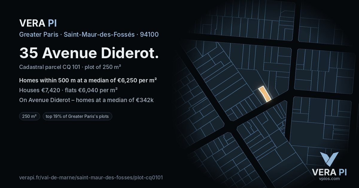 35 Avenue Diderot, Saint-Maur-des-Fossés at night – the plot lit, the parcels around coloured by the prices near them