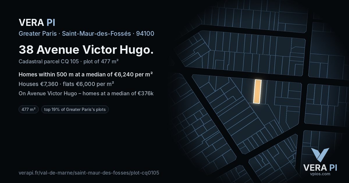 38 Avenue Victor Hugo, Saint-Maur-des-Fossés at night – the plot lit, the parcels around coloured by the prices near them