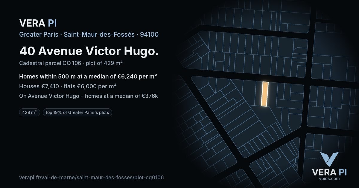 40 Avenue Victor Hugo, Saint-Maur-des-Fossés at night – the plot lit, the parcels around coloured by the prices near them
